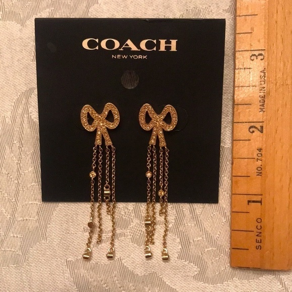 Brand New Coach Gold Tone Bow Dangly Earrings - Picture 4 of 8